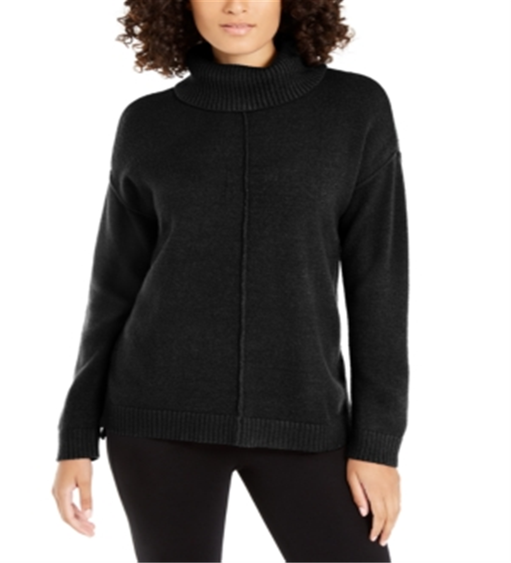 Suéter feminino Alfani com gola alta e ombros caídos, preto, tamanho extragrande