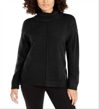 Suéter feminino Alfani com gola alta e ombros caídos, preto, tamanho extragrande