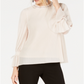 Blusa feminina Alfani com listras texturizadas e decote embelezado, tamanho pequeno e médio, vermelha