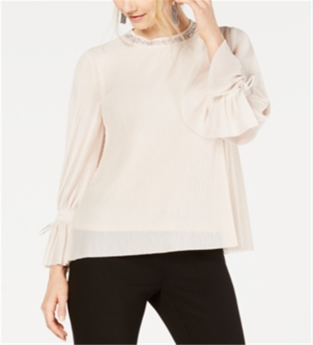 Blusa feminina Alfani com listras texturizadas e decote embelezado, tamanho pequeno e médio, vermelha