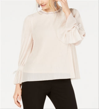 Blusa feminina Alfani com listras texturizadas e decote embelezado, tamanho pequeno e médio, vermelha