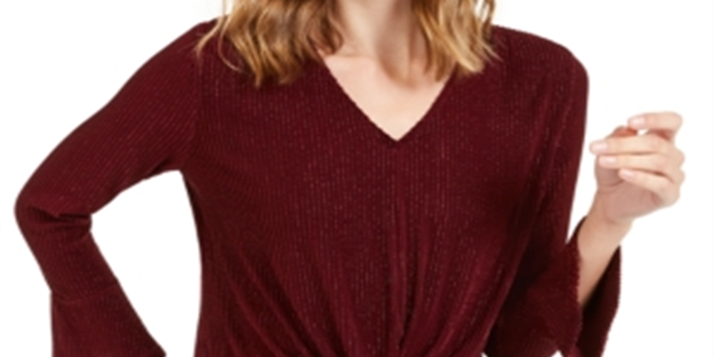 Blusa feminina Alfani com listras metálicas e nó frontal, vermelha, tamanho pequeno médio