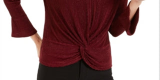 Blusa feminina Alfani com listras metálicas e nó frontal, vermelha, tamanho pequeno médio