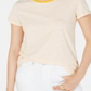 Camiseta feminina Maison Jules com decote redondo e manga curta, amarela, tamanho pequeno