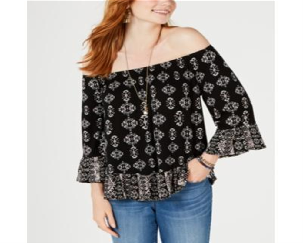 Blusa feminina estampada ombro a ombro estilo &amp; co, azul marinho, floral, tamanho pequeno, L