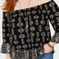 Blusa feminina estampada ombro a ombro estilo &amp; co, azul marinho, floral, tamanho pequeno, L