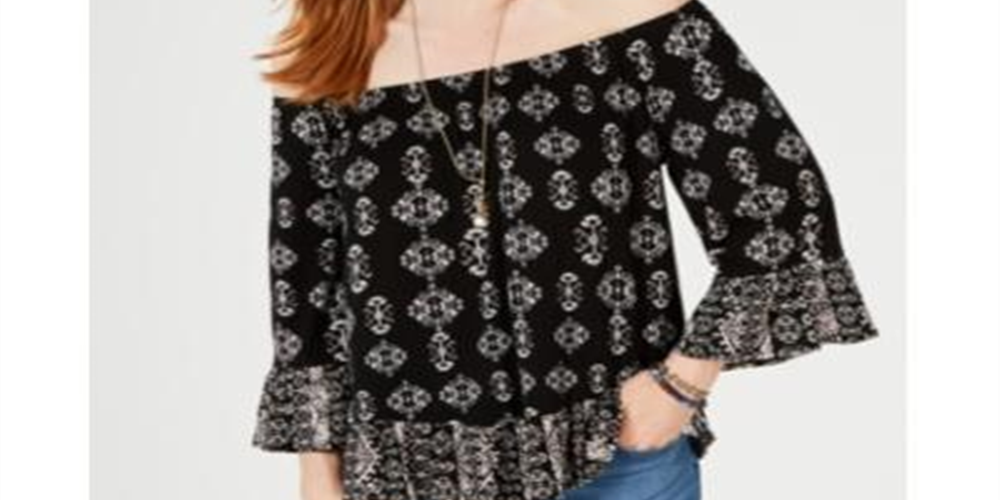 Blusa feminina estampada ombro a ombro estilo &amp; co, azul marinho, floral, tamanho pequeno, L