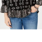Blusa feminina estampada ombro a ombro estilo &amp; co, azul marinho, floral, tamanho pequeno, L