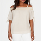 JM Collection Blusa feminina de gaze com ombros de fora e franzido, marrom, tamanho médio