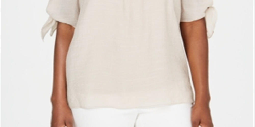 JM Collection Blusa feminina de gaze com ombros de fora e franzido, marrom, tamanho médio