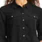 Camisa feminina Charter Club lisa com botões, preta, tamanho pequeno G