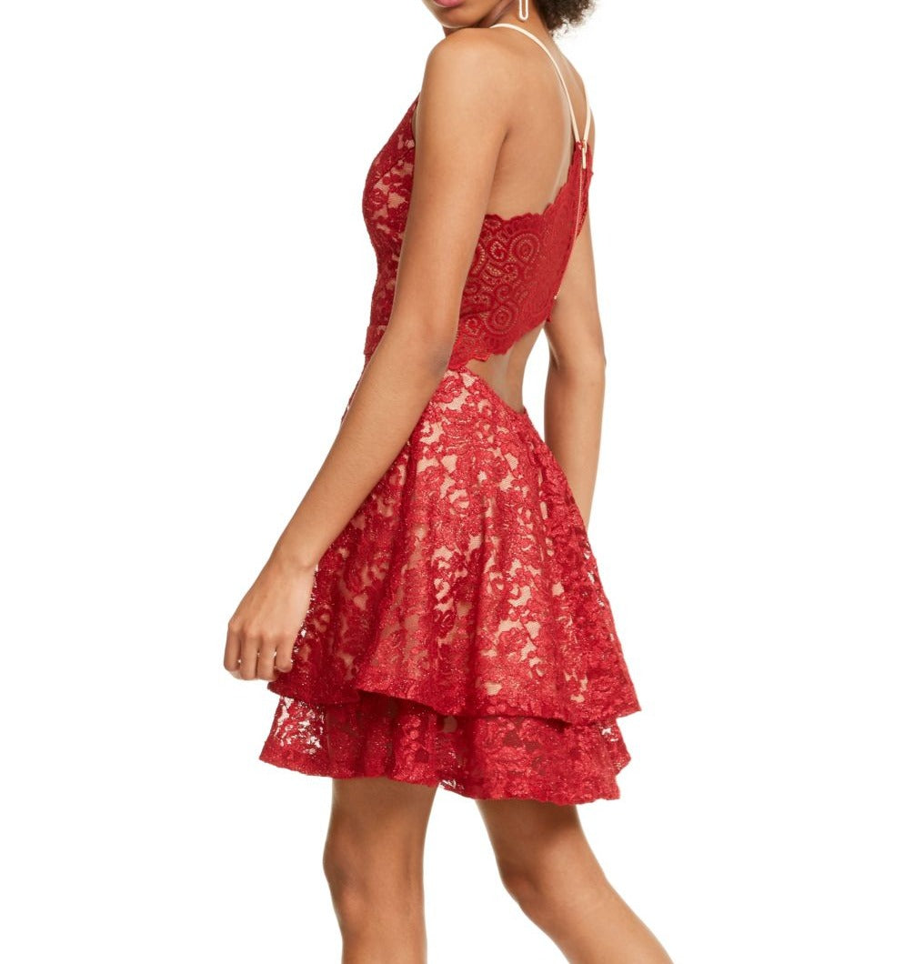 Vestido de festa infantil com glitter e costas nadador, vermelho, tamanho XX-S