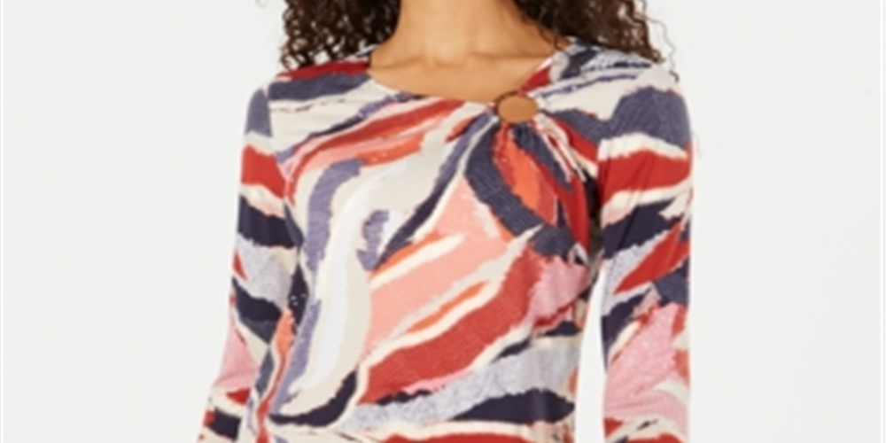 JM Collection Top assimétrico estampado feminino vermelho vários tamanhos pequeno P