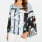 Blusa feminina Alfani com estampa floral e manga sino, gola alta, azul, pequena e pequena
