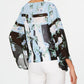 Blusa feminina Alfani com estampa floral e manga sino, gola alta, azul, pequena e pequena