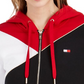 Tommy Hilfiger Sport Colorblocked Moletom com capuz e zíper feminino, preto, tamanho médio