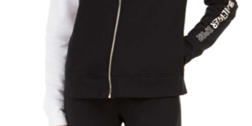 Tommy Hilfiger Sport Colorblocked Moletom com capuz e zíper feminino, preto, tamanho médio