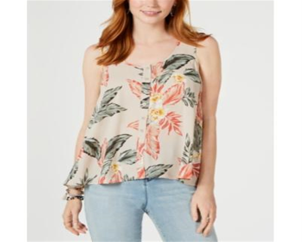 Top feminino estilo &amp; co, sem mangas, estampado, alto e baixo, com alças largas, floral marrom, tamanho pequeno P
