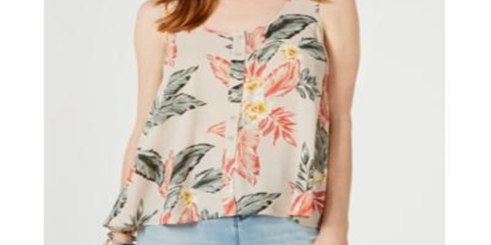 Top feminino estilo &amp; co, sem mangas, estampado, alto e baixo, com alças largas, floral marrom, tamanho pequeno P