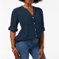 Camisa utilitária feminina Charter Club com decote dividido, azul, pequena e pequena