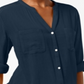 Camisa utilitária feminina Charter Club com decote dividido, azul, pequena e pequena