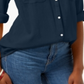Camisa utilitária feminina Charter Club com decote dividido, azul, pequena e pequena