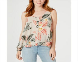 Blusa feminina estilo &amp; co, estampada, sem mangas, com decote alto e decote profundo, com flores blush, tamanho pequeno P