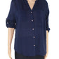 Camisa utilitária feminina Charter Club com gola dividida, azul, tamanho pequeno G