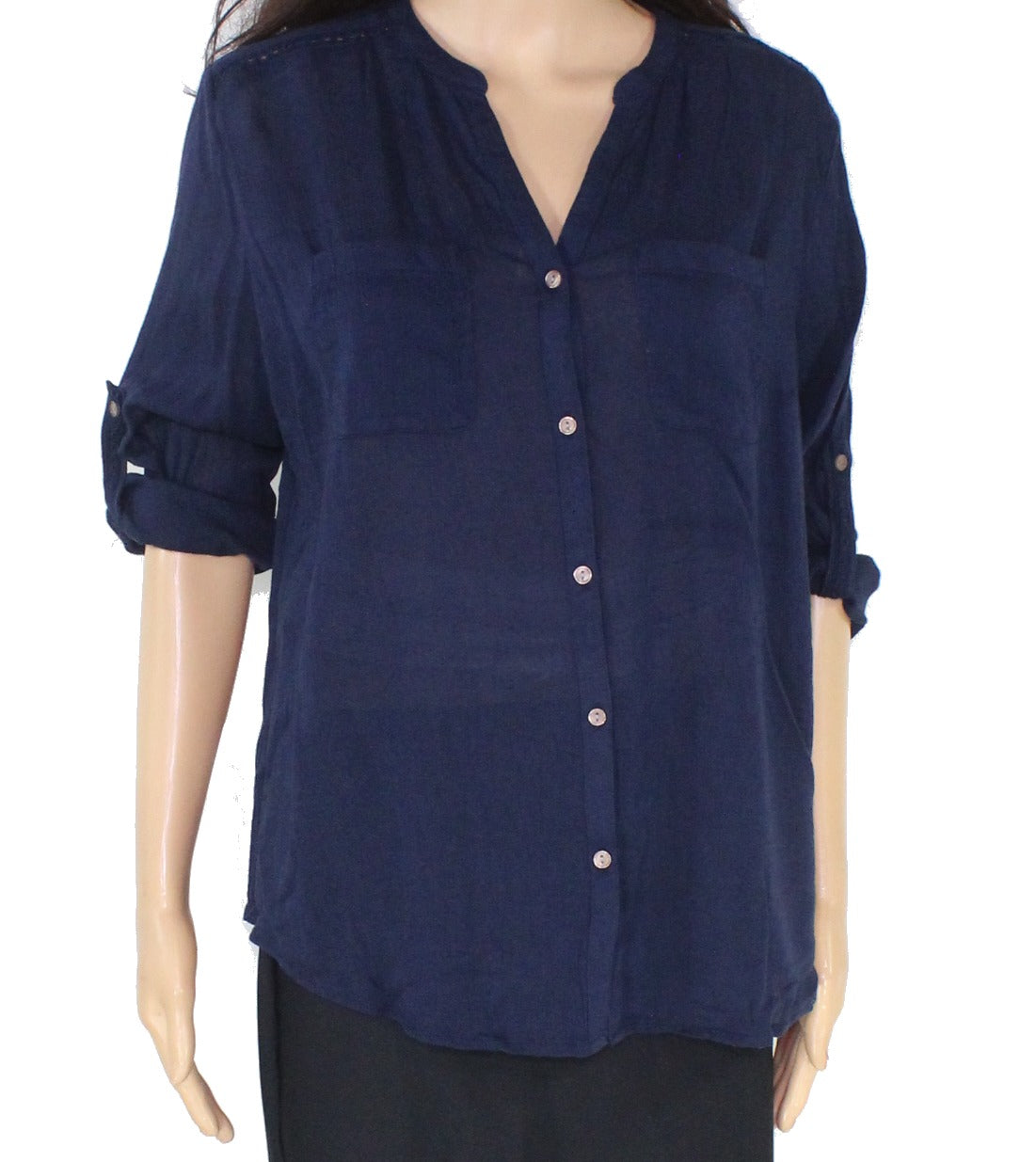 Camisa utilitária feminina Charter Club com gola dividida, azul, tamanho pequeno G