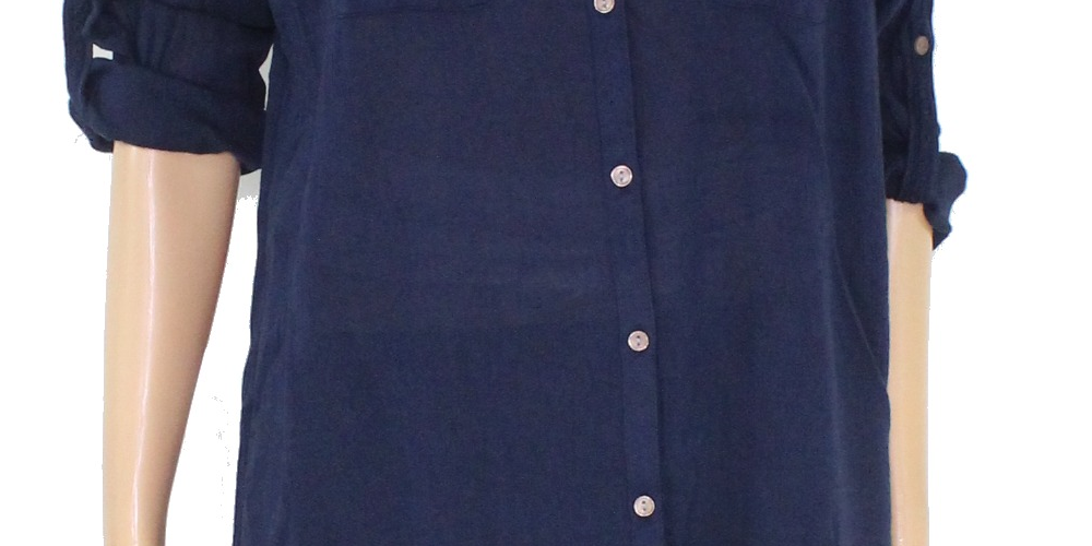 Camisa utilitária feminina Charter Club com gola dividida, azul, tamanho pequeno G