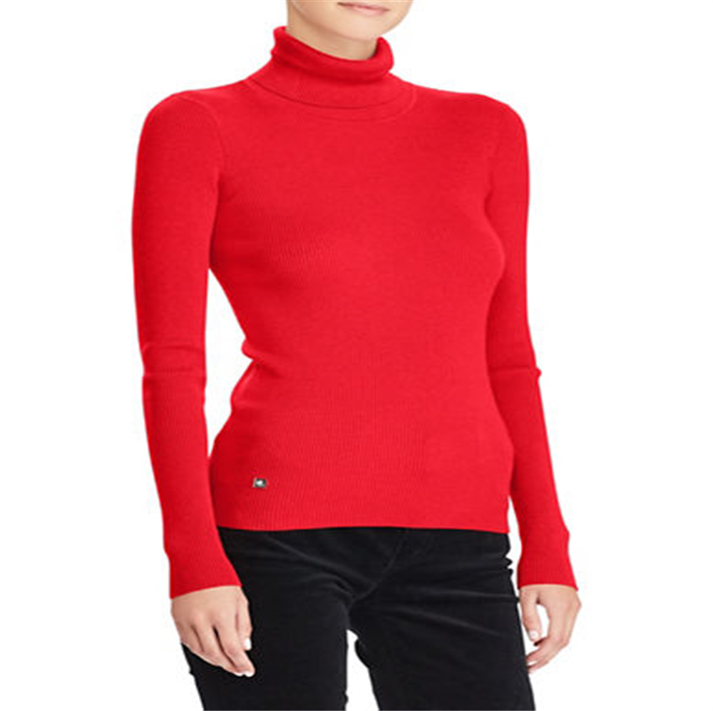 Suéter feminino Ralph Lauren com gola alta canelada, vermelho, tamanho GG