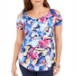 Blusa feminina estampada com ombros descobertos, azul, tamanho X-S