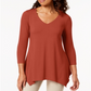 JM Collection Top feminino com decote em V e bainha em lenço, vermelho, tamanho médio