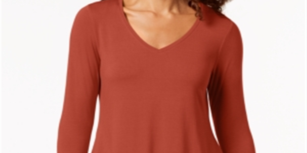 JM Collection Top feminino com decote em V e bainha em lenço, vermelho, tamanho médio