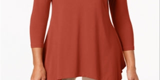 JM Collection Top feminino com decote em V e bainha em lenço, vermelho, tamanho médio