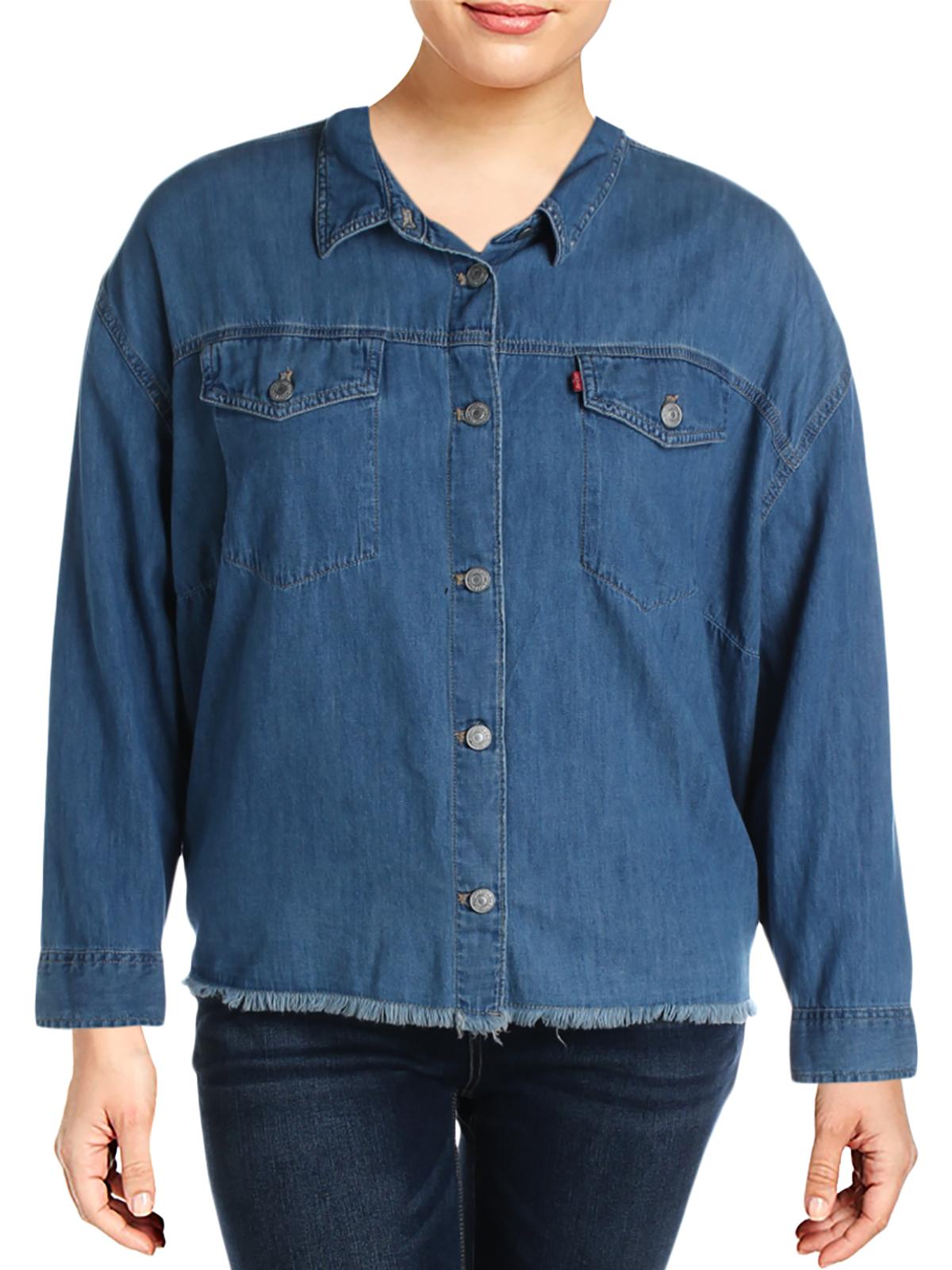 Blusa feminina Levi's de manga comprida com gola e botões, azul, tamanho 1X