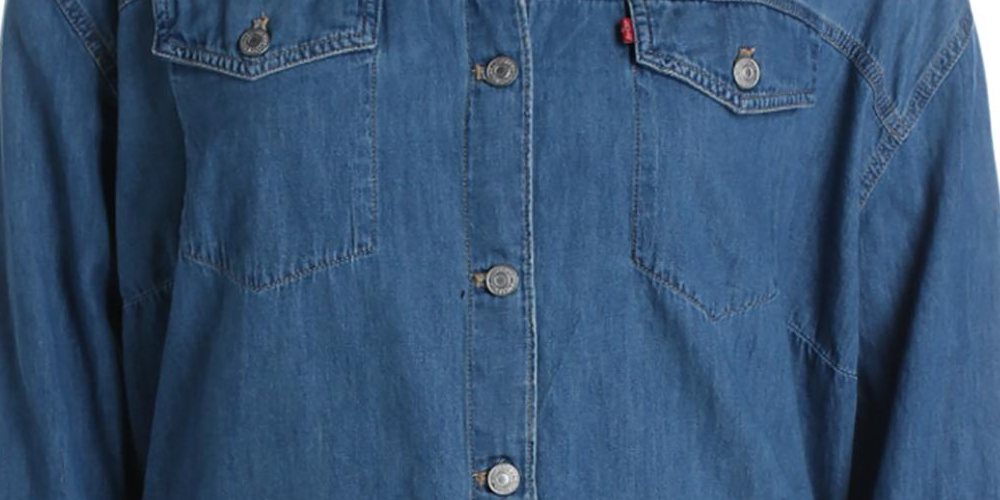 Blusa feminina Levi's de manga comprida com gola e botões, azul, tamanho 1X