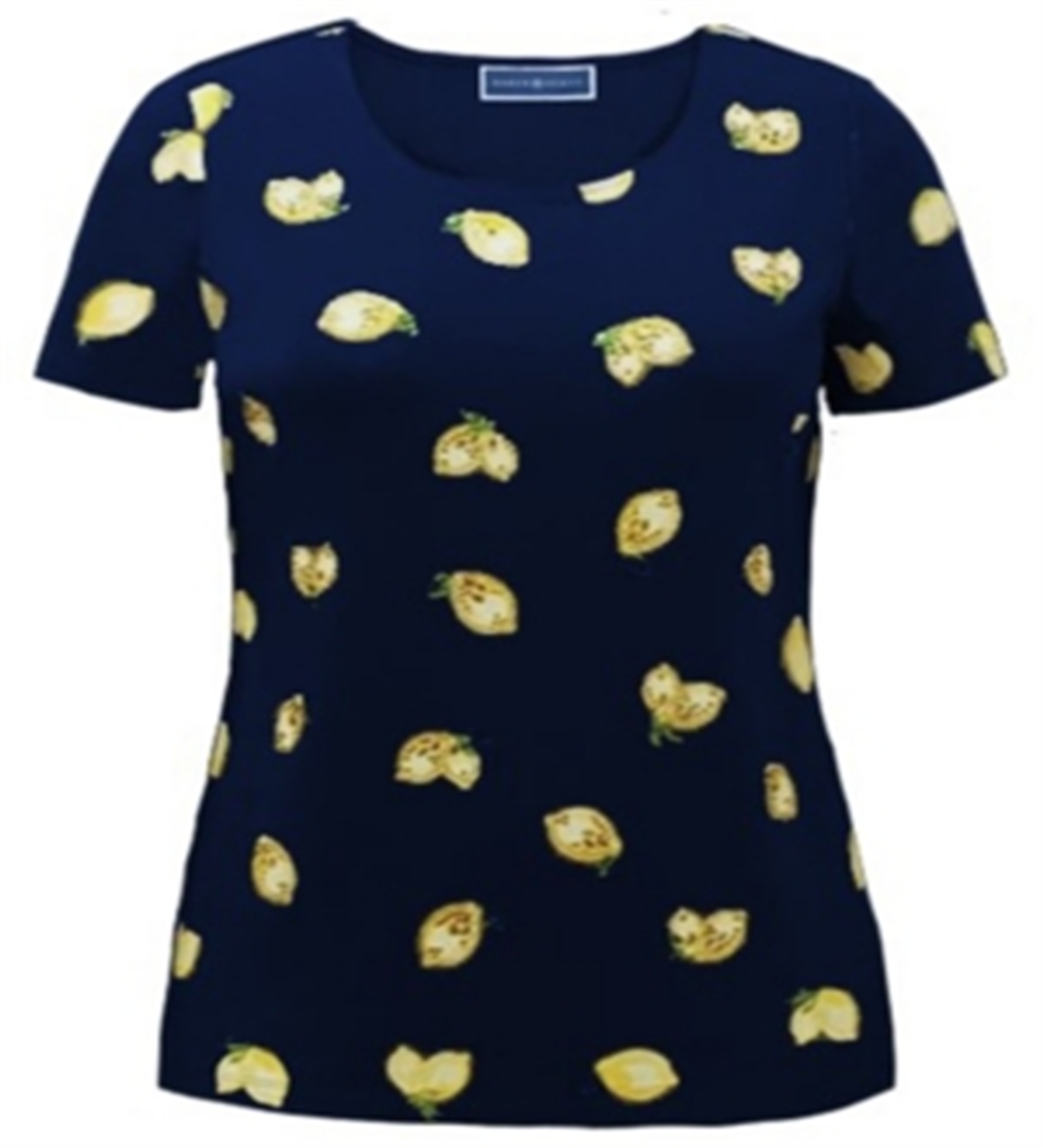 Blusa de algodão com estampa botânica e decote redondo feminina Karen Scott, azul, tamanho pequeno