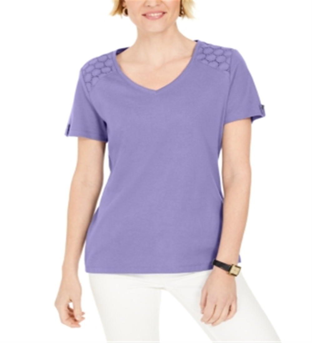 Karen Scott Blusa Feminina com Ombros Abertos e Decote em V Roxa Tamanho XS