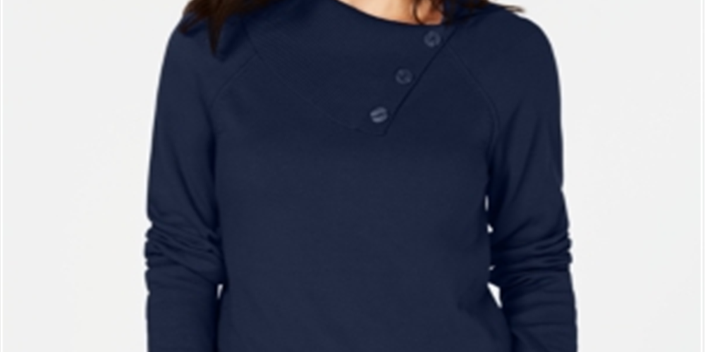 Karen Scott Suéter Feminino de Algodão com Gola Envelope Azul Tamanho XS