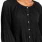 Blusa plissada com botões frontais e manga sino da NY Collection feminina, preta, tamanho pequeno médio