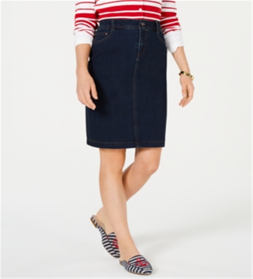 Saia jeans feminina Charter Club Tummy Control azul tamanho 2 Petite