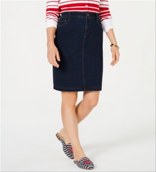 Saia jeans feminina Charter Club Tummy Control azul tamanho 2 Petite