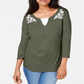 Blusa feminina Karen Scott de algodão bordado com camadas, verde, tamanho grande