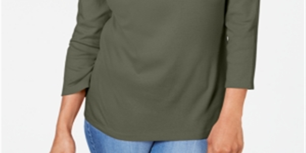 Blusa feminina Karen Scott de algodão bordado com camadas, verde, tamanho grande