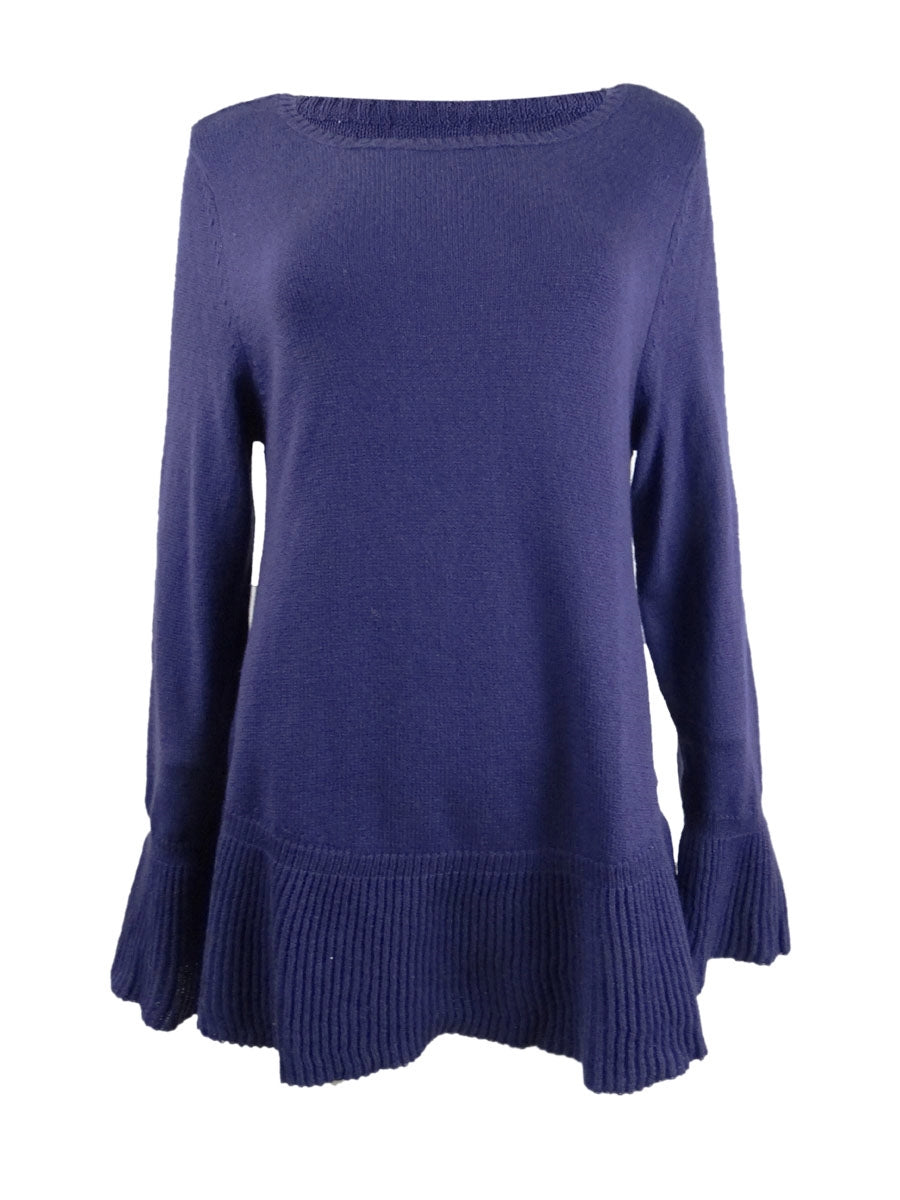 Suéter de malha com babados feminino Style &amp; Co, roxo, tamanho pequeno grande