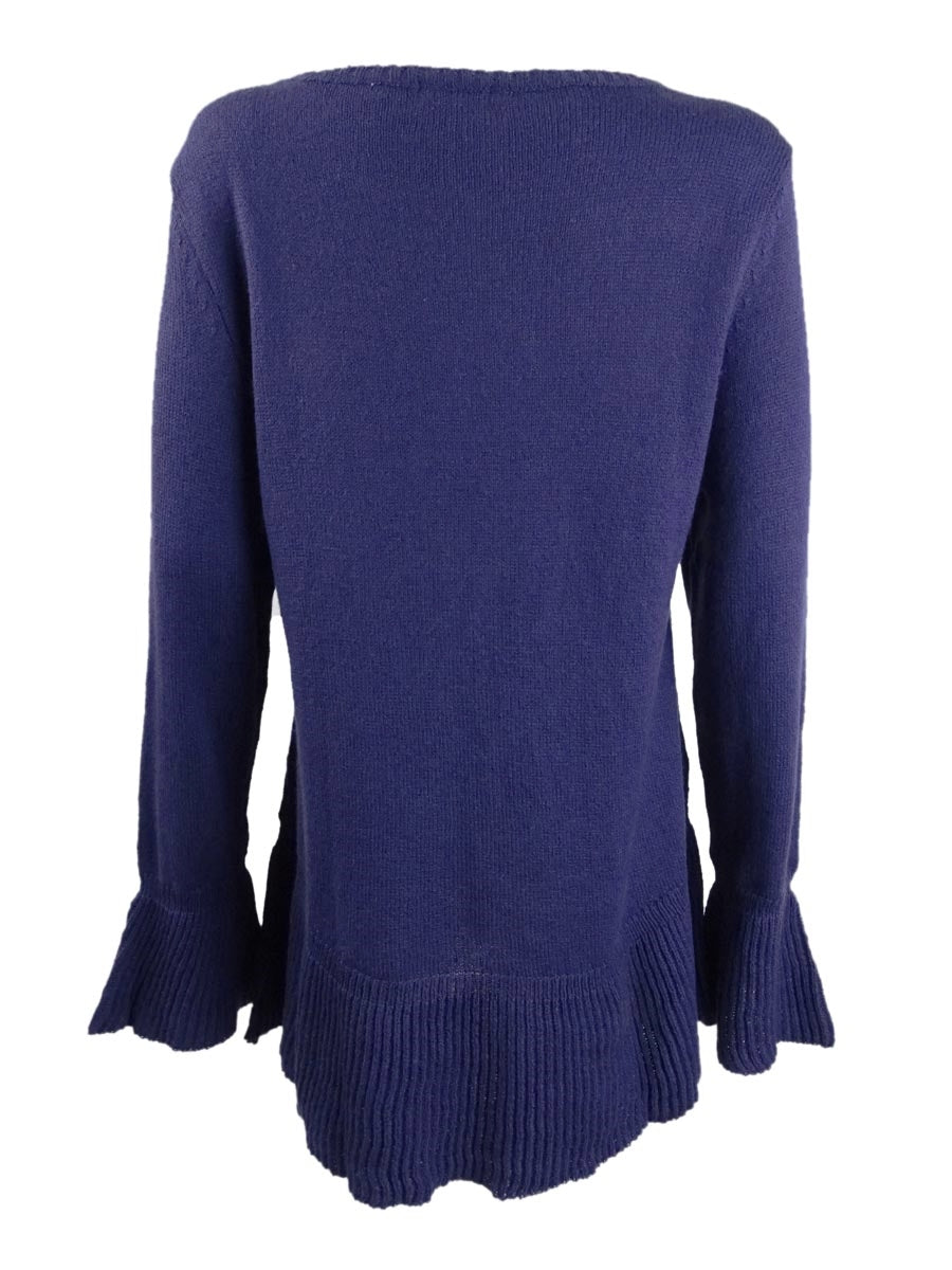 Suéter de malha com babados feminino Style &amp; Co, roxo, tamanho pequeno grande