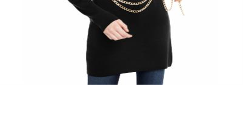 INC International Concepts Suéter túnica feminino com cinto de corrente, preto, tamanho pequeno médio