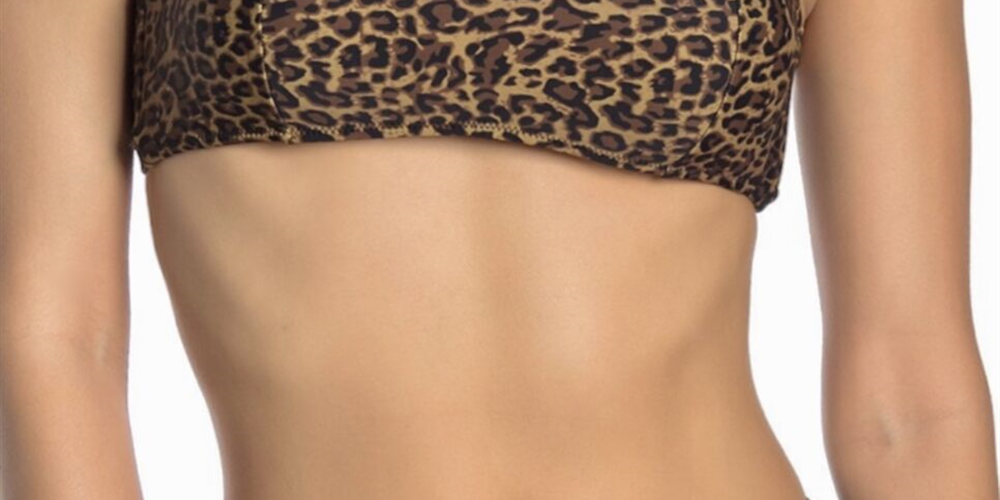 Kendall &amp; Kylie Bandeau com estampa de leopardo, cintura alta, marrom, tamanho grande, feminino