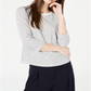 Camisa listrada feminina Maison Jules com manga 3/4, branca, tamanho extragrande